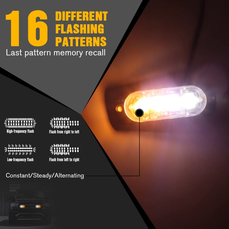 DIBMS 4x LED Emergency Strobe Lights Bar, 4 LED Amber White Warning Flashing Caution Construction Hazard Light Bar For Car Truck Van Off Road Vehicle ATV SUV - Image 2